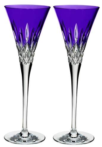 Lismore Pops Set of 2 Purple Lead Crystal Champagne Flutes