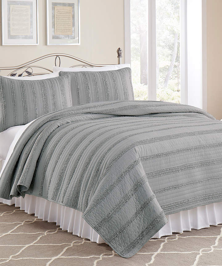 Gray Ruffle Quilted Coverlet Set