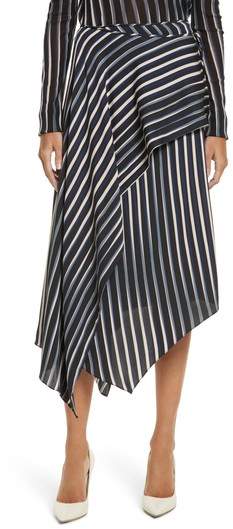 Striped Asymmetrical Midi Skirt