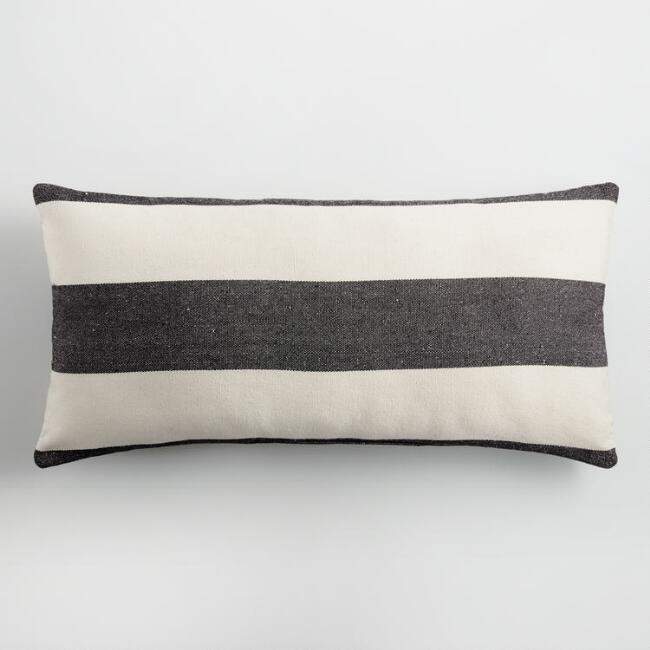 Black and White Striped Indoor Outdoor Lumbar Pillow