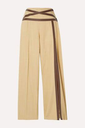 Rosie Assoulin Criss Cross Applesauce Faux Leather-trimmed Canvas Wide-leg Pants - Beige