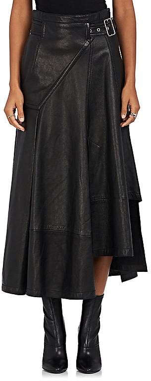 Women's Belted Leather Utility Midi-Skirt