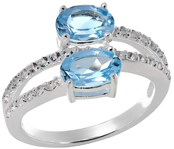 Sevilla Silver 1.92ctw Blue Topaz and White Topaz Bypass Ring