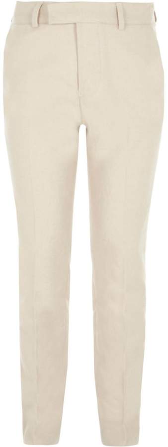 Boys Cream suit trousers with linen