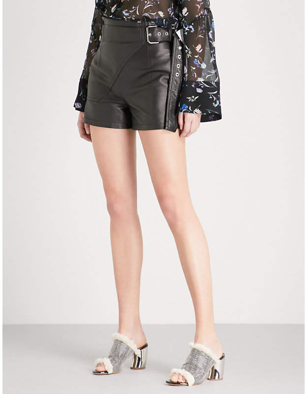 Utility high-rise leather shorts