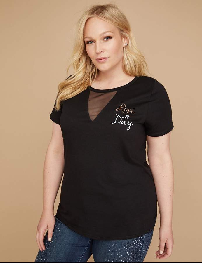 Rose All Day Graphic Mesh Choker Neck Tee