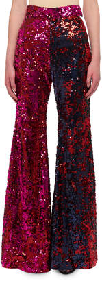 Halpern High-Waist Flared-Leg Sequin Pants Halpern High-Waist Flared-Leg Sequin Pants