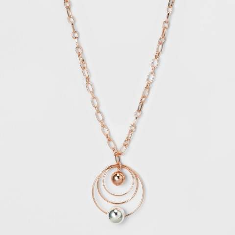 A New Wire Circles and Beads Long Necklace - A New Silver/Rose Gold