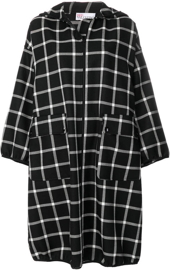 hooded check coat