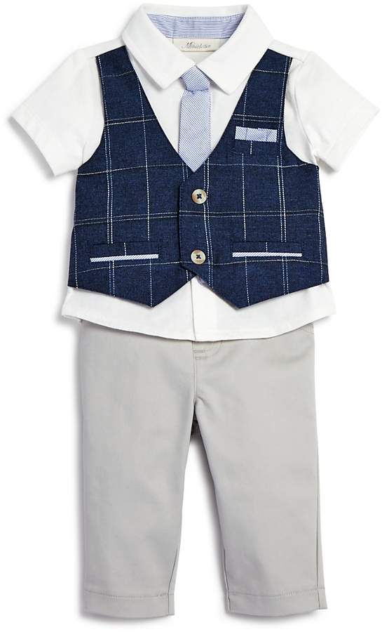 Miniclasix Boys' Plaid-Mock-Vest Shirt with Tie & Pants - Baby