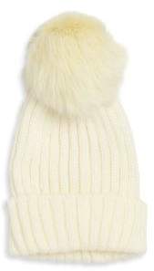 Bari Lynn Kid's Fox Fur Pom-Pom Rib-Knit Hat