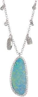 Pave Diamond, Opal & 14K White Gold Pendant Necklace