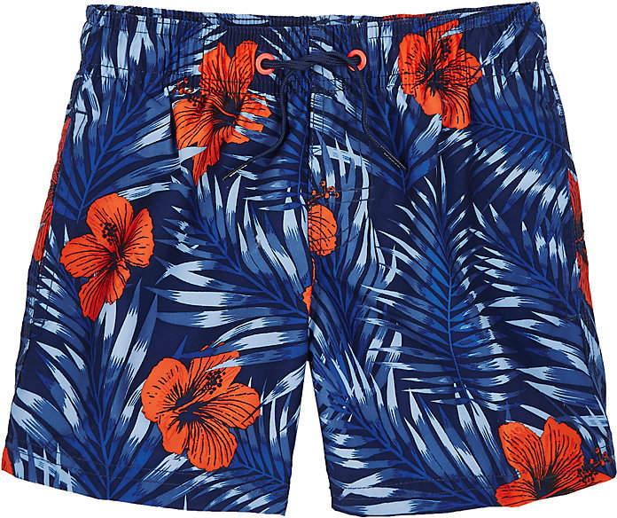 Kids' Hibiscus-Print Swim Trunks