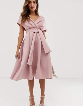 Asos Design DESIGN Fallen Shoulder Prom Dress with Tie Detail