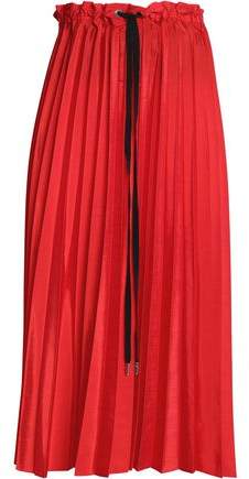Victoria Victoria Beckham Grosgrain-Trimmed Pleated Taffeta Midi Skirt