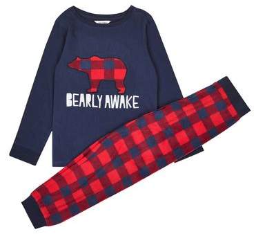 Mens **Boys 'Bearly Awake' Slogan Pyjama Set (5 - 12 years)