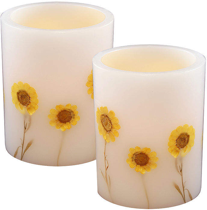 Battery Operated LED Candles - Dried Flowers (Set of 2)