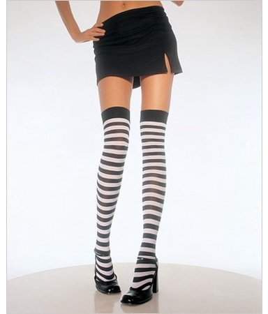 Women's Plus-Size Plus Nylon Striped Stockings, Black/White, 1X-2X