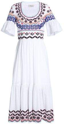 Spellbound Embroidered Cotton-Gauze Fil Coupé Midi Dress