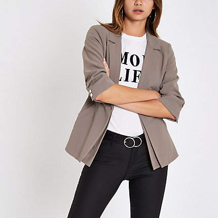 Womens Grey double layer ruched sleeve blazer