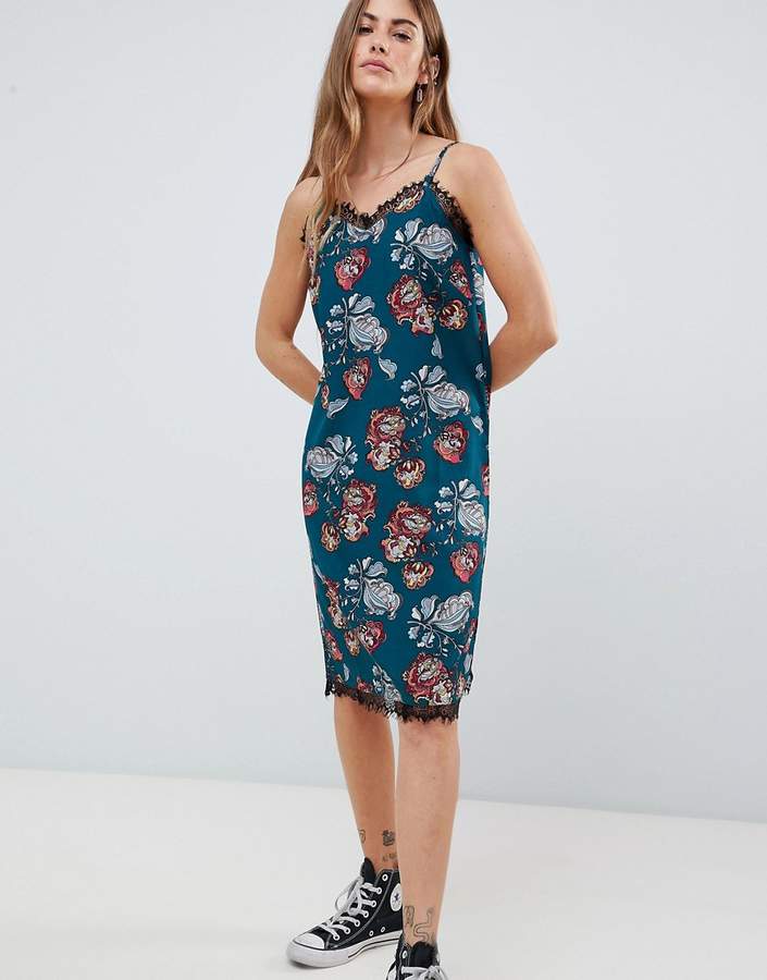 Floral Cami Dress with Lace Trim