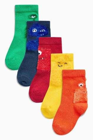 Boys Multi Bright Monster Socks Five Pack (Younger Boys) - Red
