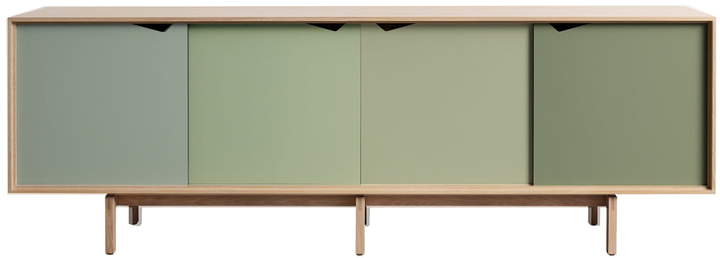 Andersen Furniture - S1 Sideboard, Eiche geseift/ Türen Ocean Grey (schilfgrün) , Doeskin (beige), Pale Olive (blassgrün), Ocean Grey (schilfgrün)