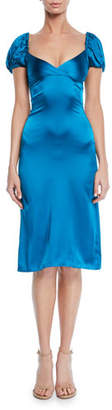 Alexis Cadiz Sweetheart Puff-Sleeve Silk Satin Dress