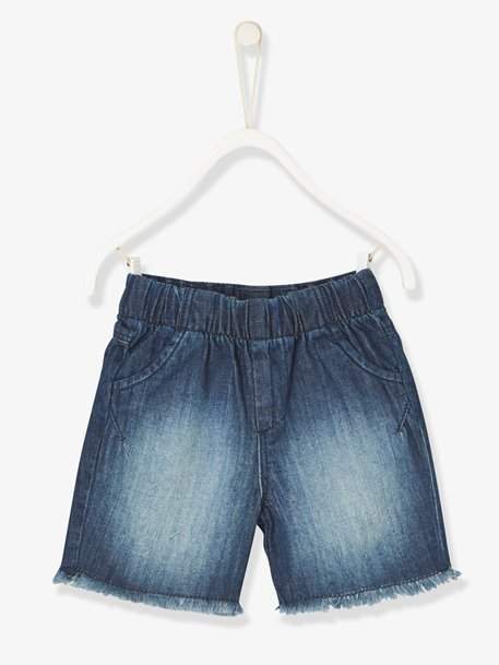 Baby Boys' Denim Bermuda Shorts with Fringes - blue dark wasched