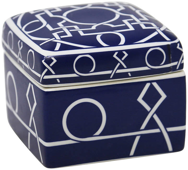 Matte Blue & White Abstract Ceramic Covered Box