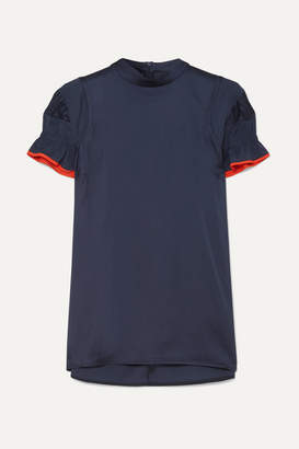 Victoria Victoria Beckham Victoria, Victoria Beckham - Ruffled Stretch-satin Top - Navy Victoria Victoria Beckham Victoria, Victoria Beckham - Ruffled Stretch-satin Top - Navy