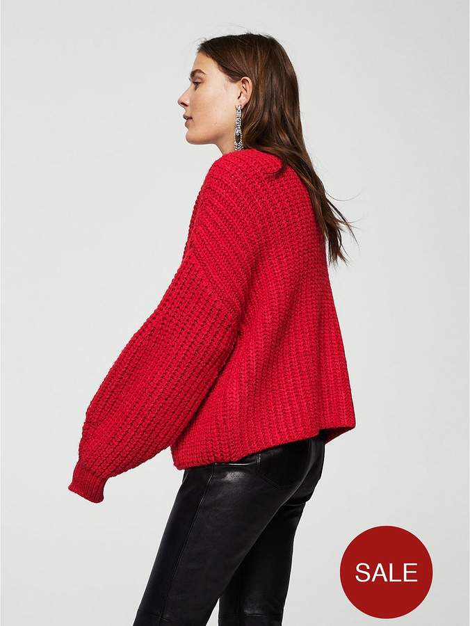 Chunky Knit Cardigan - Red