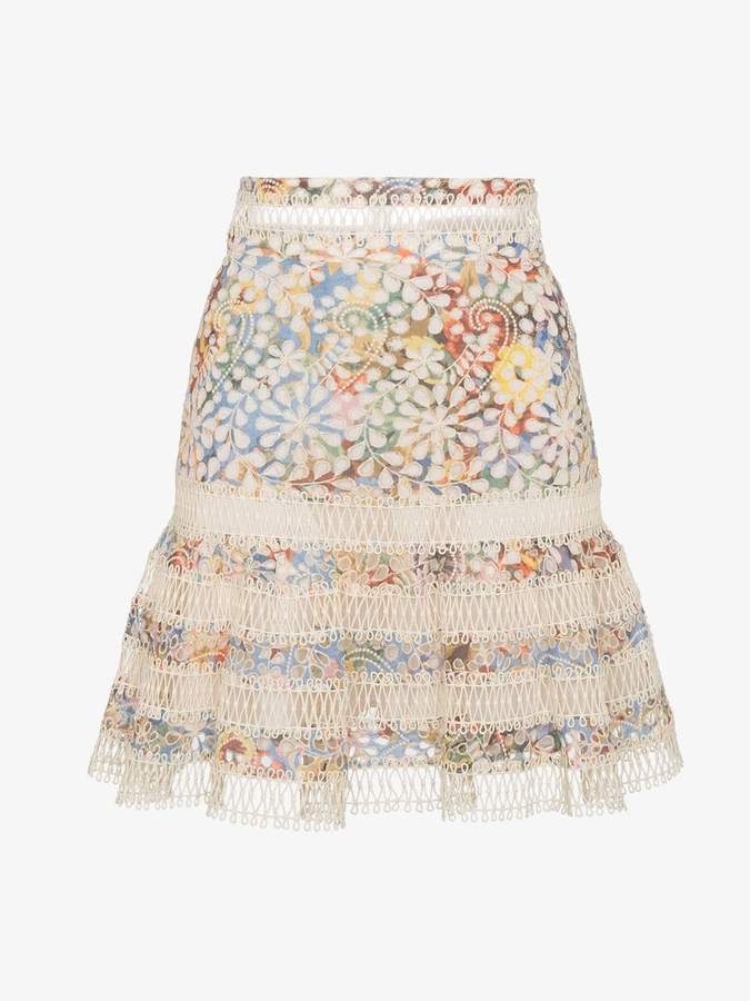 Mini skirt with floral lace insert