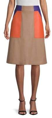 Seplea Colorblock Leather A-Line Skirt