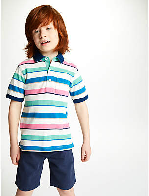 Boys' Stripe Polo Shirt, Pink/Multi