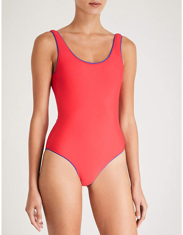 Scoop-back contrasting-trim swimsuit
