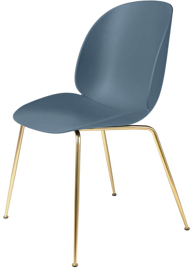 Gubi - Beetle Dining Chair, Conic Base Messing / Blaugrau