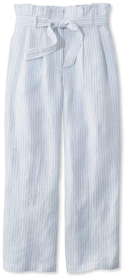 L.L.Bean Signature Linen Wide-Leg Cropped Pants, Stripe