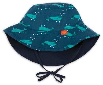 LassigTM Reversible Sun Protection Whale Print Bucket Hat in Navy/Aqua