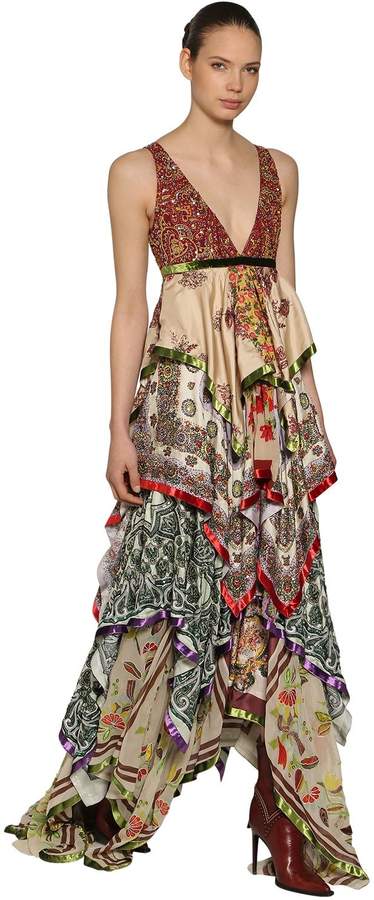 Embellished Printed Silk Chiffon Gown