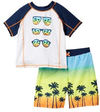 Baby Buns Tropical Paradise Sunnies Rashguard & Swim Trunk Set (Little Boys)