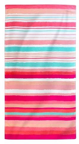 Printed Hand Drawn Stripes Beach Towel Coral