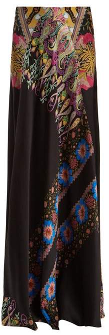 Abstract floral-print hammered silk-satin skirt