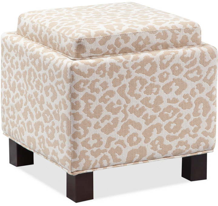 Kylee Leopard Fabric Accent Storage Ottoman with Pillows,