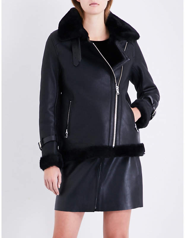 Oversized shearling biker jacket