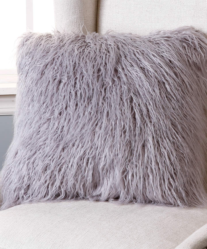 Gray Faux Mongolian Lamb Fur Pillow Cover