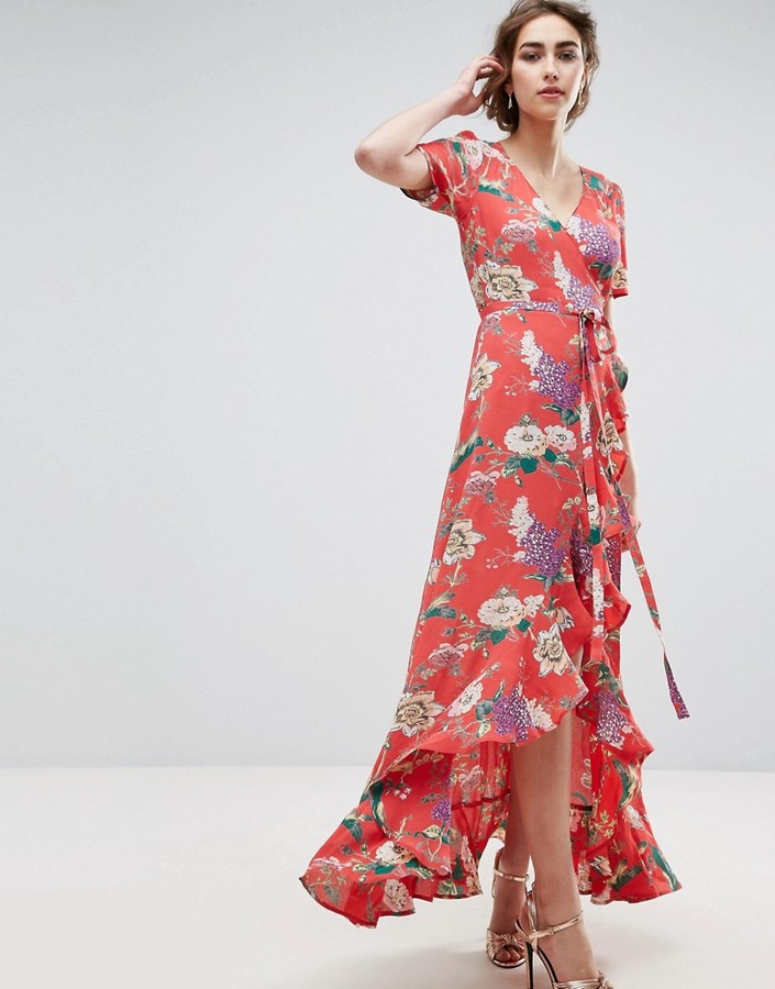 Maxi Tea Dress with Ruffle Detail in Floral Print