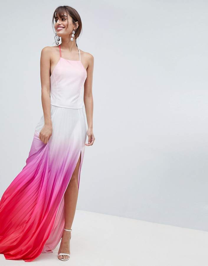 DESIGN Ombre Pleated Maxi Dress