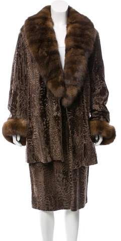 Sable Fur-Trimmed Broadtail Skirt Suit