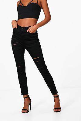 Damen Jane 5 Taschen hohen Bund Skinny-Jeans mit Rissen in Schwarz größe